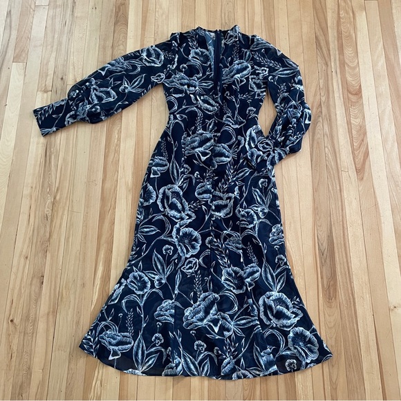 C/MEO Collection Discretion Navy Blue Floral Print Midi Dress - Sz S - Picture 4 of 16